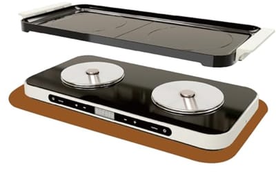 AEWHALE 2-pits elektrisch kookplaatje met afneembare grillpan, anti-aanbaklaag, 2000W elektrische kookplaat met LCD-touchscreen en instelbare temperatuur