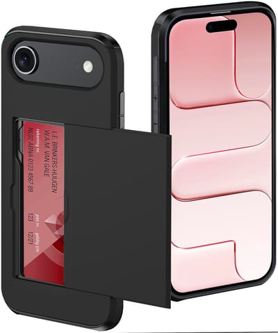 Hoes Geschikt voor iPhone Air Hoesje Pasjeshouder Hard Cover Shock Proof Hard Case Hoes Met Kaarthouder - Zwart