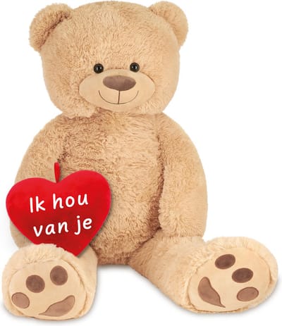 BRUBAKER XXL Beige Knuffel Beer 100cm Met hart "Ik hou van je" - Cadeau - Valentijn