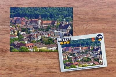 Puzzel Gekleurde daken in het Duitse Freiburg - Legpuzzel - Puzzel 500 stukjes