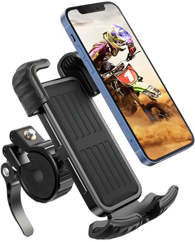 Telefoonhouder Fiets - GSM Houder Fiets - Zwart - Smartphonehouder Motor met 360° Rotatie - Telefoonhouder Stuur voor Fiets, Motor en E-Scooter - Met Veiligheidsvergrendeling en Siliconen Bescherming - Gereedschapsloze Montage