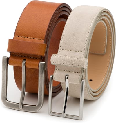 DTCH.FIT Herenriemen Leer & Suede Louis - Riem Cognac & Beige - Jeans & Pantalon Broekriem - Riemmaat 85cm - Totale lengte 100cm - 2 Stuks