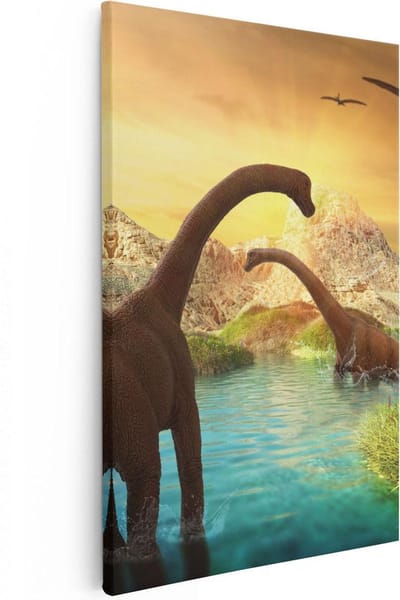 Artaza Canvas Schilderij Dinosaurus - 20x30 cm - Klein - Wanddecoratie Natuur - Muurdecoratie Dieren - Schilderijen Op Canvas Landschap