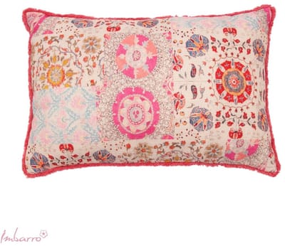 Imbarro - Sierkussen - Kussen - Hannah - 100% Katoen - Pastel - Bloemenprint met Kant - 40 x 60 cm