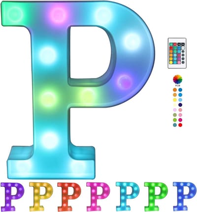 Lichtgevende Letter P - 22 cm - RGB Met Afstandsbediening