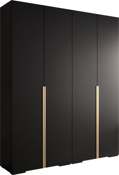 Opbergkast Kledingkast met 4 draaideuren Garderobekast slaapkamerkast Kledingstang met planken | Gouden Handgrepen, elegante kledingkast, glamoureuze stijl (LxHxP): 200x237x47 cm - IVONA 1 (Zwart, 200 cm)