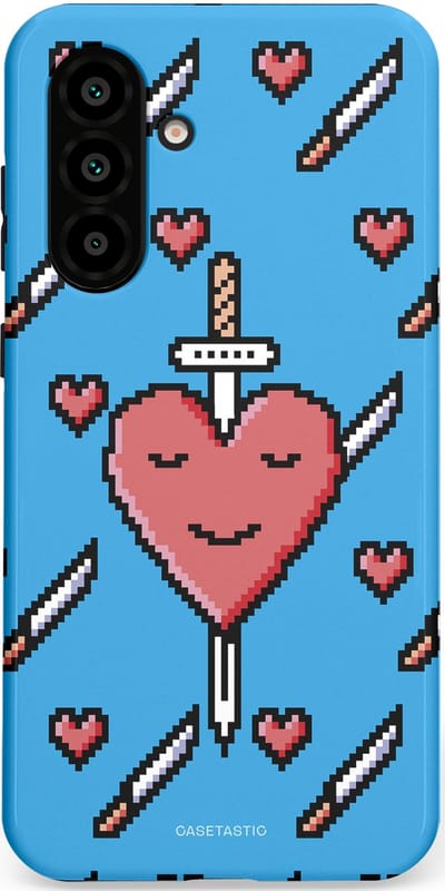 Casetastic hoesje geschikt voor Samsung Galaxy A36 / Samsung Galaxy A56 - Dubbellaagse bescherming - Zwaard saga - Fashion Case - Lichtblauw Zwart Koraal