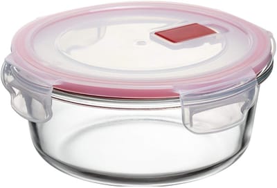 Famanu - Glazen voedselopslag, luchtdicht, 0,6 l capaciteit, clipdeksel, bpa-vrij, geschikt voor magnetron, vaatwasser, oven en vriezer, rood