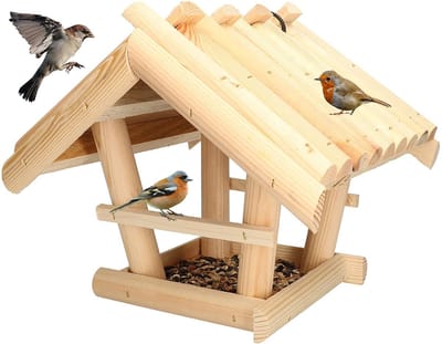 KOTARBAU® Hangend Houten Vogelvoederhuisje, Hout, 27x28x26 cm, Natuurlijke Kleur, Vogelvoederhuisje Om Op Te Hangen, Vogelvoer 0.5 kg, Weerbestendig, Voor Tuin Balkon Terras
