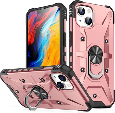 Coverup Hoesje - Geschikt voor iPhone 14 Hoesje - Coverup Heavy Duty Ring Kickstand Back Cover - Rose Gold