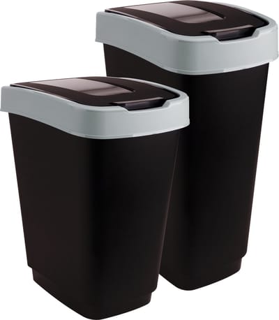 Mammoet - Titan - Prullenbak - Set van 2 - Draaideksel - 50 L & 25 L - Zwart - Kunststof - Afvalbak