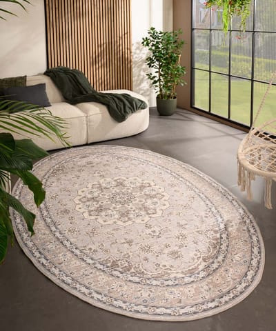 Vintage buitenkleed ovaal - Valenca Nova beige/lichtgrijs 230x330