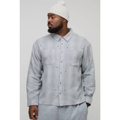 Plus oversized versleten hardware detail flanellen geruit overhemd | Grey | Size 2XL