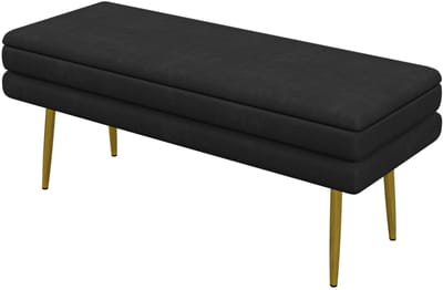 Opbergbank 79,5 x 37,5 x 43 cm - Zitbank Met Opbergruimte - Stalen Poten - Fluweel - Zwart