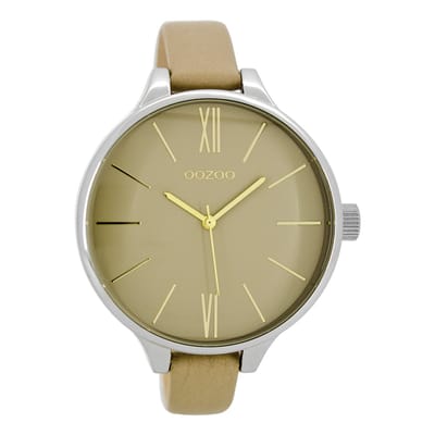 OOZOO Timepieces - Zilverkleurige horloge met zand leren band - C8636