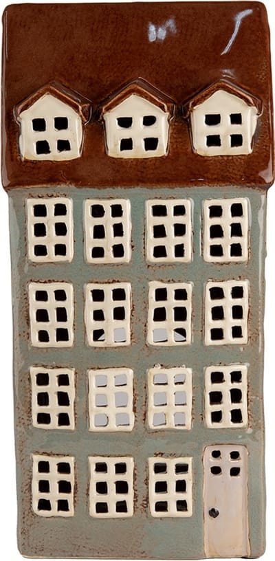 Clayre & Eef Waxinelichthouder Huis 15x11x30 cm Grijs Bruin Keramiek