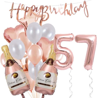 57 Jaar Verjaardag Cijferballon 57 - Feestpakket Snoes Ballonnen Pop The Bottles - Rose White Versiering