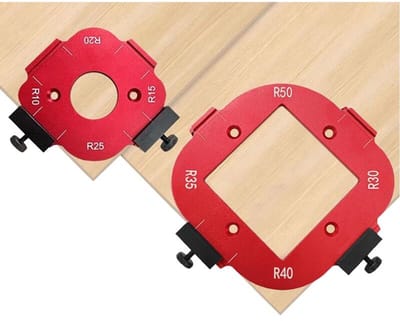 Ronde afschuiner - Hoekafkortmachine - Sjablonen voor het afronden van hoeken bij houtbewerking - Hoekafrondingsmal voor freestafel - Hulpmiddel voor het zagen van bogen in houten planken - R10/R15/R20/R25/R30/R35/R40/R50 - rood