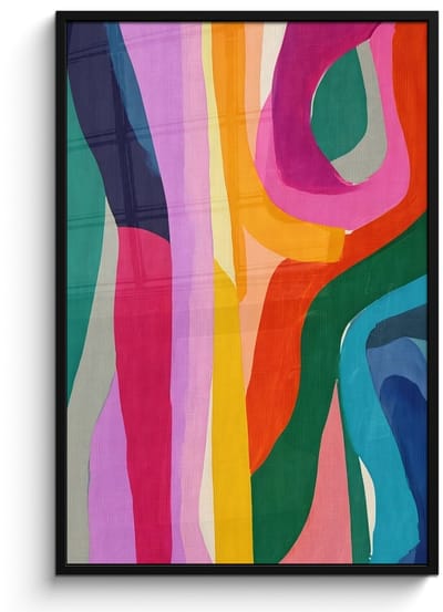 Poster in lijst - Fotolijst 80x120 cm - Posters - Abstract - Kleurrijk - Golven - Lijnen - Posterlijst zwart - Decoratie - Wanddecoratie woonkamer - Muurdecoratie slaapkamer