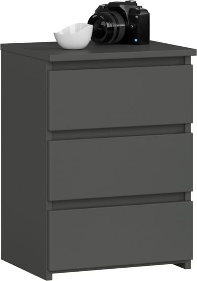 Nachtkastje CL3/40 met 3 Lades / AKORD Furniture Factory / Grafietgrijs / 40 x 57 x 35 cm