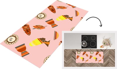 Keukenloper - Loper keuken - Afrika - Djembé - Patronen - Afrikaanse maskers - 120x50 cm - Keukenloper vinyl