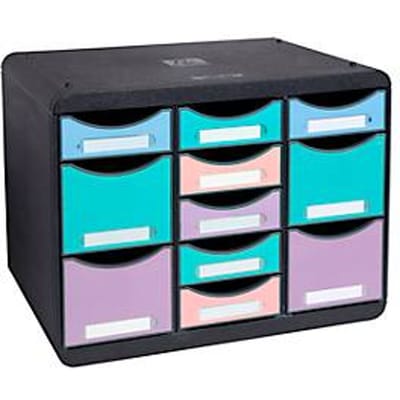 Ladebox Exacompta STORE BOX MULTI Aquarel, 7 kleine & 4 hoge lades met uittrekstop & verzonken handgreep, kunststof, zwart