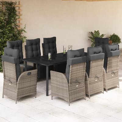 vidaXL - 9-delige - Tuinset - met - kussens - poly - rattan - grijs