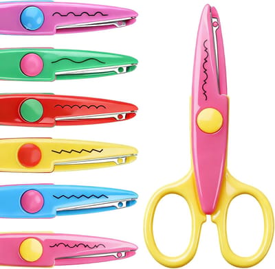Set van 6 knutselscharen - 6 stijlen - Decoratief snijden - Inclusief reliëf, fijne kartels, kasteel, brede kartels, waaier en golvende snijkanten - Geschikt voor scrapbooking, schoolprojecten en doe-het-zelfprojecten