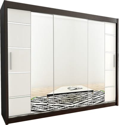 InspireMe - Kledingkast met 3 schuifdeuren, Modern-stijl, Kledingkast met planken (BxHxD): 250x200x62 - VENTILA IV 250 Zwart Mat + Wit Mat