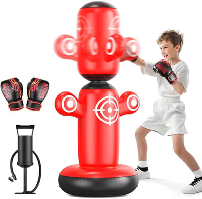 KAD® Bokszak - Bokszak voor Kinderen - Stabiele Bokspaal - Rood - 66cm x 66cm x 163cm