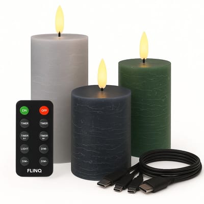 FlinQ Oplaadbare LED Kaarsen met Bewegende Vlam - Inclusief Afstandsbediening met Timer en Dimfunctie - Nep Kaarsen met Flikkerende Vlam - Dinerkaarsen Oplaadbaar - 3 stuks - Warm Neutrals