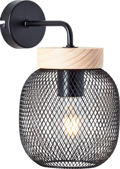 BRILLIANT H 26,5 cm, E27, metaal/hout, zwart/bruin