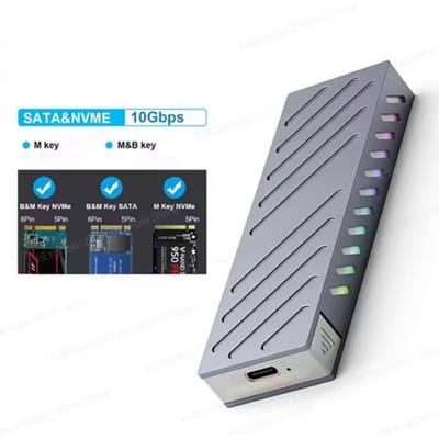 M.2 SSD Behuizing 10Gbps M.2 SATA/NVMe Dubbel Protocol SSD Adapter SSD Naar USB 3.1 Externe Behuizing voor NVME PCIE NGFF SATA RGB Box NGFF NVME Protocol