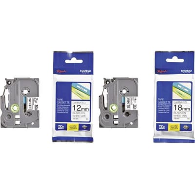 Brother TZe-241 + TZe-231 Labeltape Set van 2 stuks Tapekleur: Wit Tekstkleur: Zwart 12 mm, 18 mm 8 m