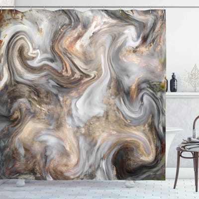 ABAKUHAUS douchegordijn – marmeren patroon – 175 x 200 cm – zandbruin/ lichtgrijs