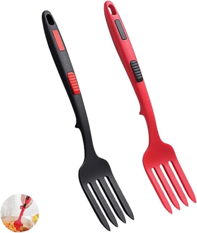 Set van 2 Siliconen Vorken voor Koken, Hittebestendig, Antiaanbaklaag, Ideaal voor Pasta en Keukenaccessoires