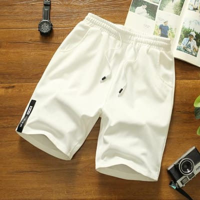 Short de Sport en Polyester pour hommes, Style japonais, décontracté, taille élastique, solide, vêtements imprimés, été M blanc