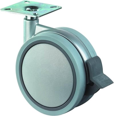 Zwenkwiel Dubbel 75Mm Kunststof Zilvergrijs M/Rem