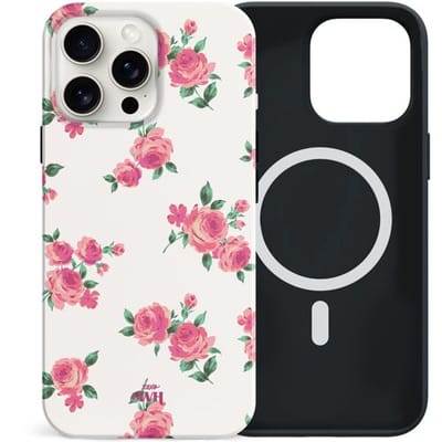 xoxo Wildhearts siliconen hoesje geschikt voor iPhone 13 Pro Max hoesje - Dream Rose - Magnetisch telefoonhoesje - Magneet case - Kwalitatieve backcover - TPU materiaal - Hoesje met rozen - Roses - Wit / Creme