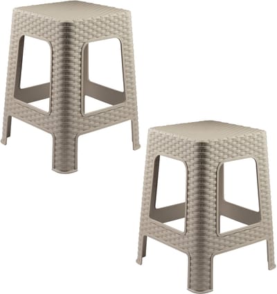 Plasticforte Zit krukjes voor binnen en buiten - 2x - beige - rotan kunststof - 36 x 36 x 45 cm - extra zitplaatsen