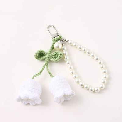 Handgemaakte Bloem Gebreide Sleutelhanger Sleutelring Vrouwen Gehaakte Wol Bloem Blad Sleutelring Kettingen Handtas Bedels Cadeaus beige