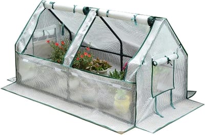 Mini kas - Draagbare kas - Planten beschermen - Met oprolbaar raam - 70 x 23 x 8 cm - Groen