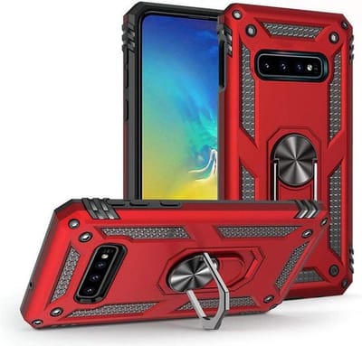 HB Hoesje Geschikt voor Samsung Galaxy S10 Plus - Anti-Shock Hybrid Armor Back Cover - Hoes met Kickstand Ring - Rood
