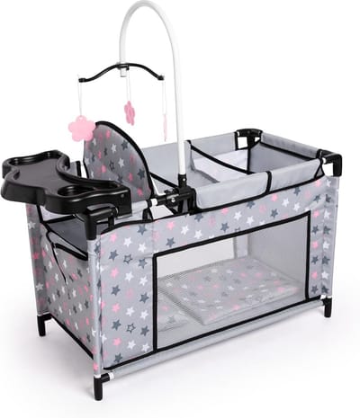 Poppenbed met Eetstoel, Kledingkast en Mobiel - Speelplezier voor Poppen tot 46 cm