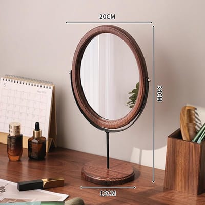 Houten Bureauspiegel met Standaard - Ovale Tafelspiegel voor Make-up en Badkamer