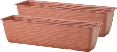 Form Plastic Plantenbak Balustrade - 2x - kunststof - terracotta - L80 x B17 x H14 cm - met opvang schotel - rechthoek - balkon bakken - bloembakken