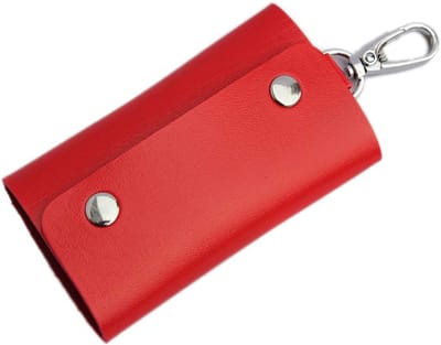 Portable Retro Car Key Chain Bag - Leather Key Case met 6 Key Hooks - Organizer voor Mannen en Vrouwen - Rood
