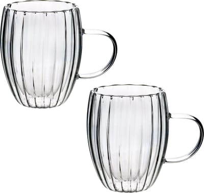 Mondex Peter Thermische Mok met Dubbele Wand, 300ml, Geribbeld Glas