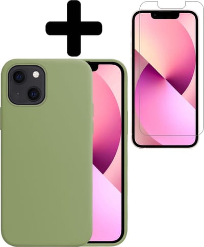 Hoesje - Met Screenprotector - Geschikt voor Apple iPhone 13 Mini - Sterk & Shockproof - Back Cover - Siliconen Case - Telefoon Hoes - Telefoonhoesjes - Groen