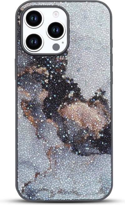 Casemania Hoesje Geschikt voor Apple iPhone 16 Pro - Grijs - Diamant Marmer Glitter Back Cover